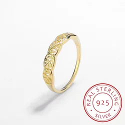 Simple 14K Gold Genuine S925 Sterling Silver Cutout Leaf Ring For ladies Valentine's Day Gift Jewelry