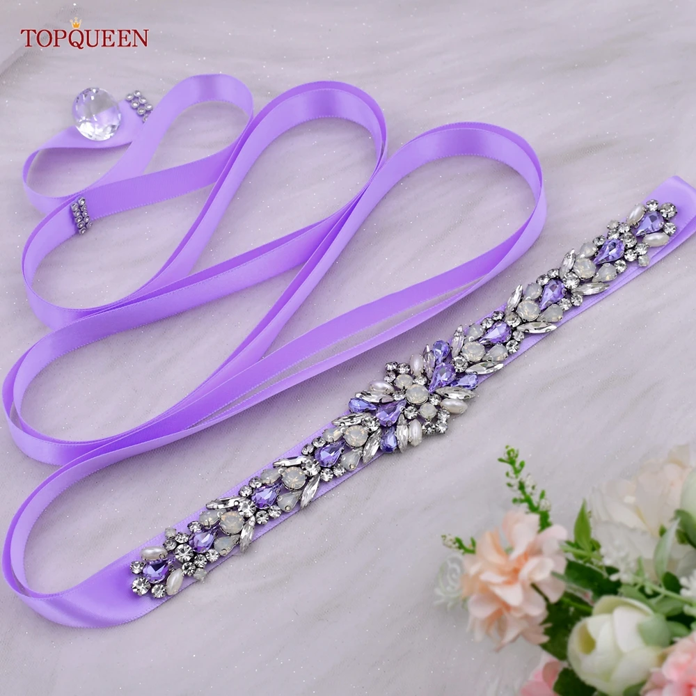 TOPQUEEN Bridal Dress Belt Light Purple Rhinestone Sash Wedding Accessories Women\'s Formal Party Evening Skirt Belt S57