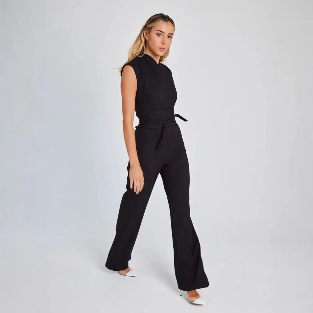 Spring And Summer Versatile Hot Sale Solid Color Fashionable Sexy Women's Sleeveless Slim Wide-leg Jumpsuit