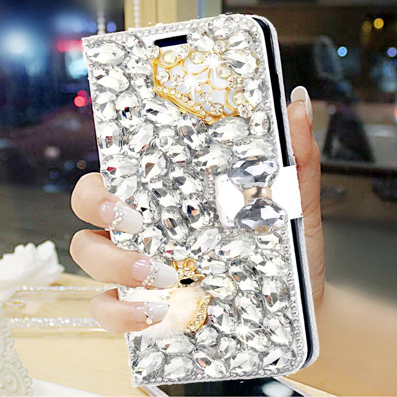 Fashion Full Bling Crystal Diamond Flip Wallet Leather Case Cover For Iphone 17 Air 16 15 14 13 12 11 Mini Pro XS Max Plus