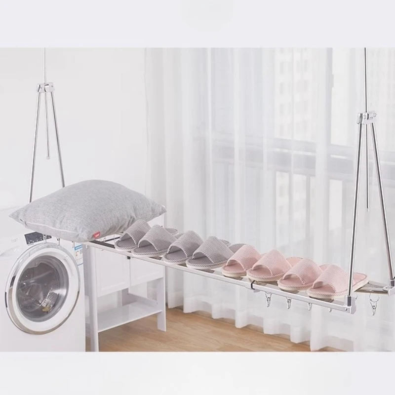 

Adjustable Stainless Steel Drying Rack Balcony Clothes Rack Sock & Quilt Extendable Hanger Space Saving Laundry Rod for Indoor