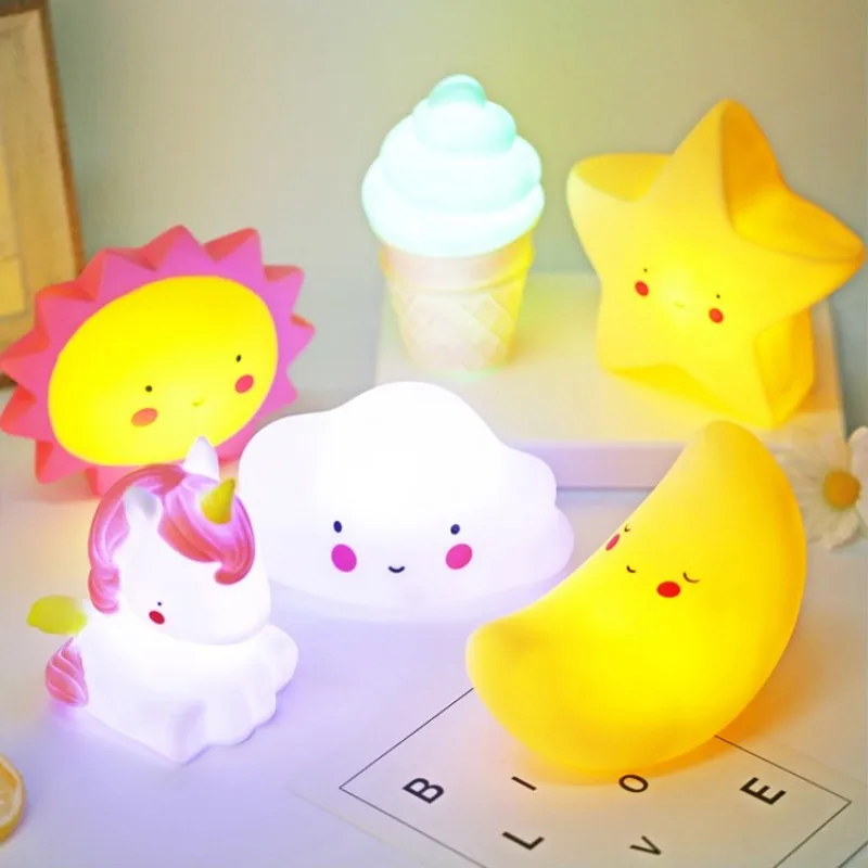 Cartoon Weihnachten Nachtlicht LED Dekoration Mond Sterne Mädchen Kinder Kinder Spielzeug Geschenk Lampe für Schlafzimmer Nachttisch mit Batterie