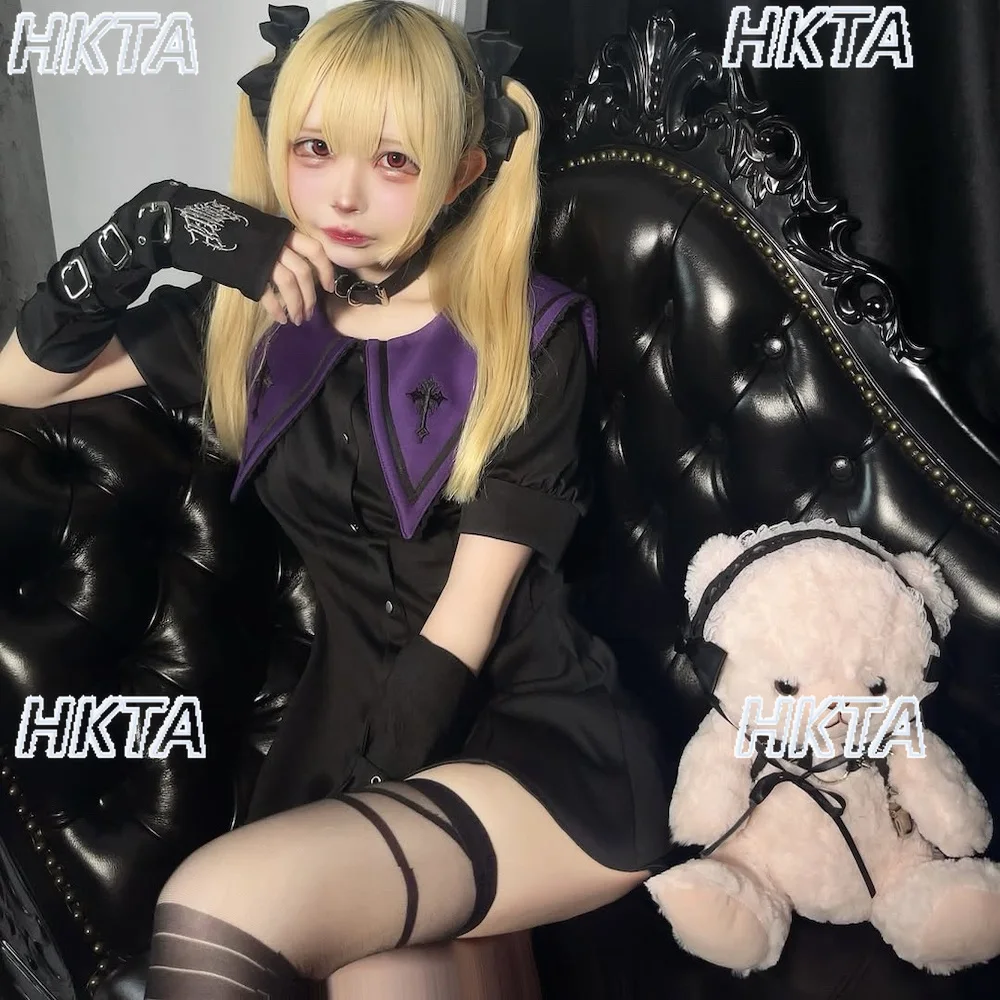 Harajuku giapponese elegante college ricamo colletto rovesciato camicia snellente in vita pantaloncini abito gotico estivo set da 2 pezzi