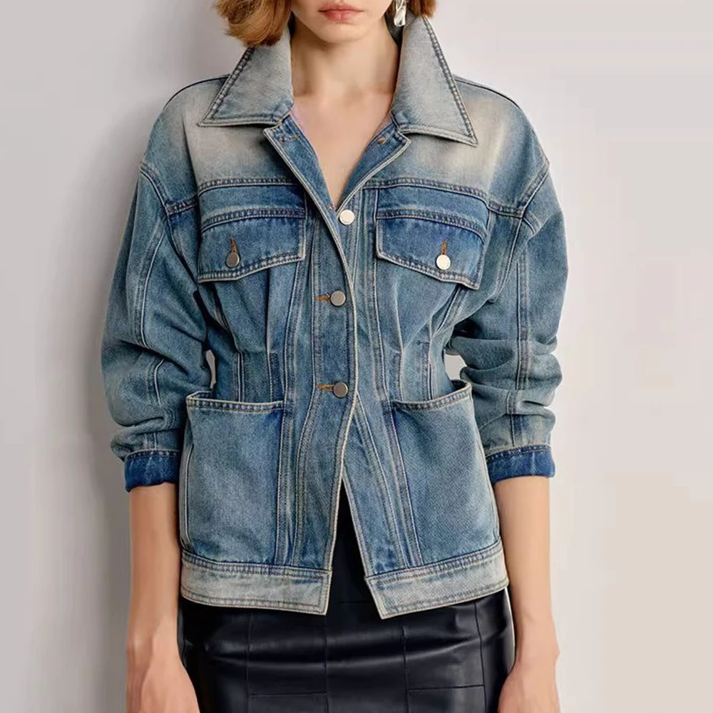 معطف ربيعي وخريفي بتصميم عتيق من قماش الدنيم المغسول لعام 2025 سترة جديدة صغيرة فضفاضة غير رسمية jaqueta feminino jens #4