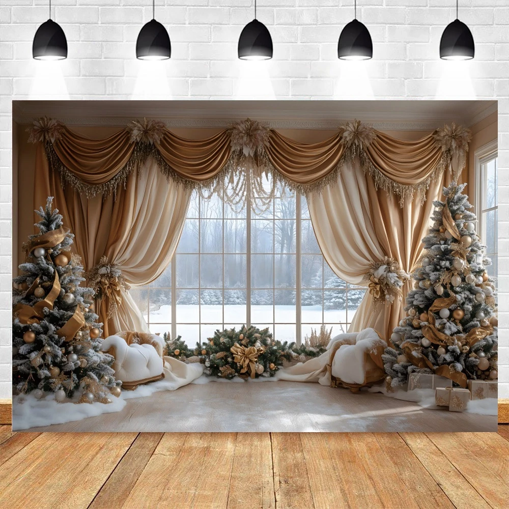 Christmas Backdrop for Photography 2024 Xmas Tree Party Gifts Fireplace Room Window Toy Baby Family Photography Background Decor