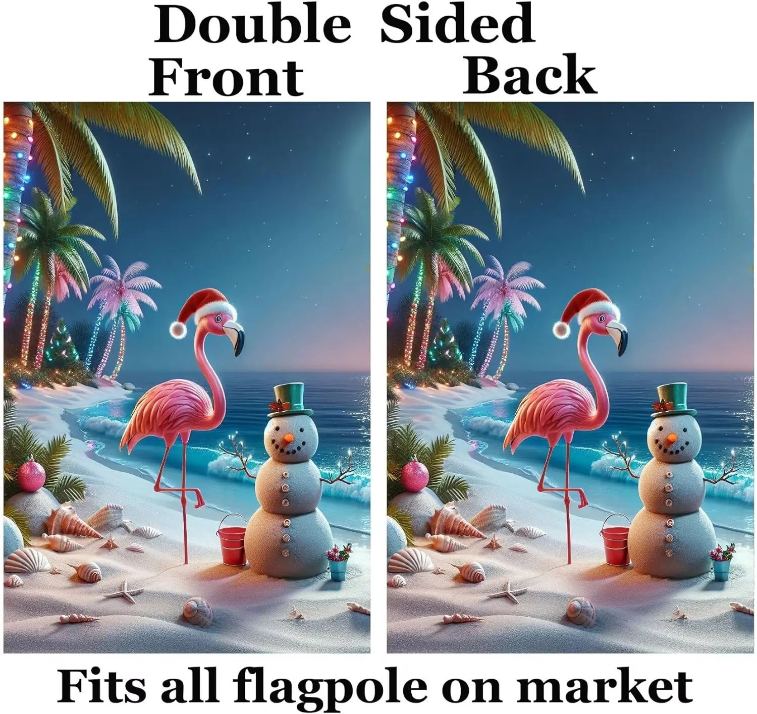 Tropical Christmas Flamingo with Santa Hat Sand Snowman Seaside Palm Tree Garden Yard Flag 12