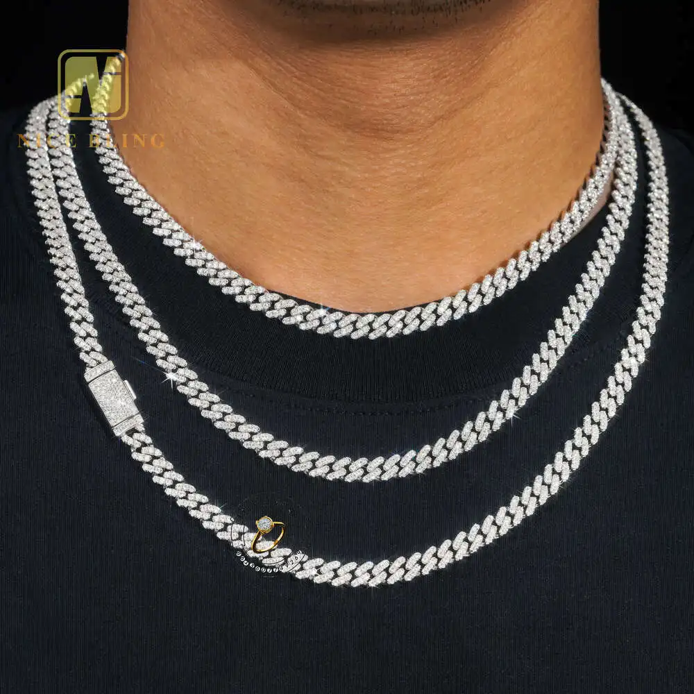 Pass Diamond Tester 6mm Cuban Link Vvs Moissanite Hip Hop Iced Out Cuban Chain 18k Gold Plated Necklace Year Gift Nice Bling