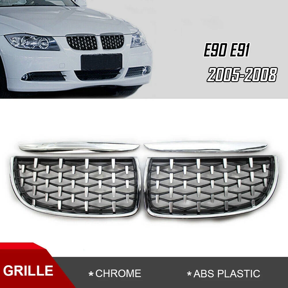 Chrome Diamond Meteor Latest Style Grill Grille for -BMW 3 Series E90 E91 325I 328I 335I Pre-LCI 2005-2008