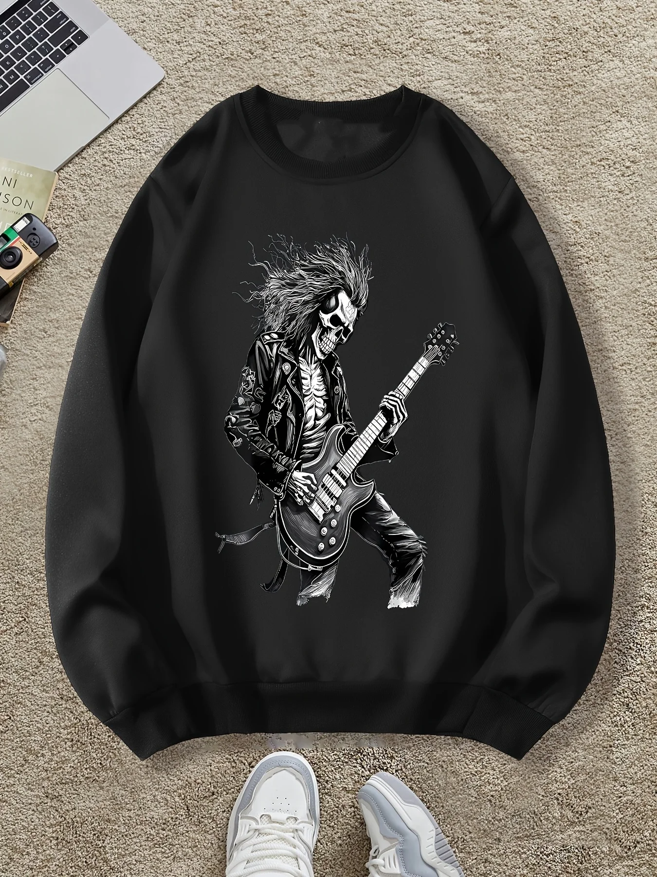 

Skeleton Musician Pattern Print Autumn and Winter Men's and Women's Long Sleeved Sportswear Sweatshirt Casual Loose Outdoor
