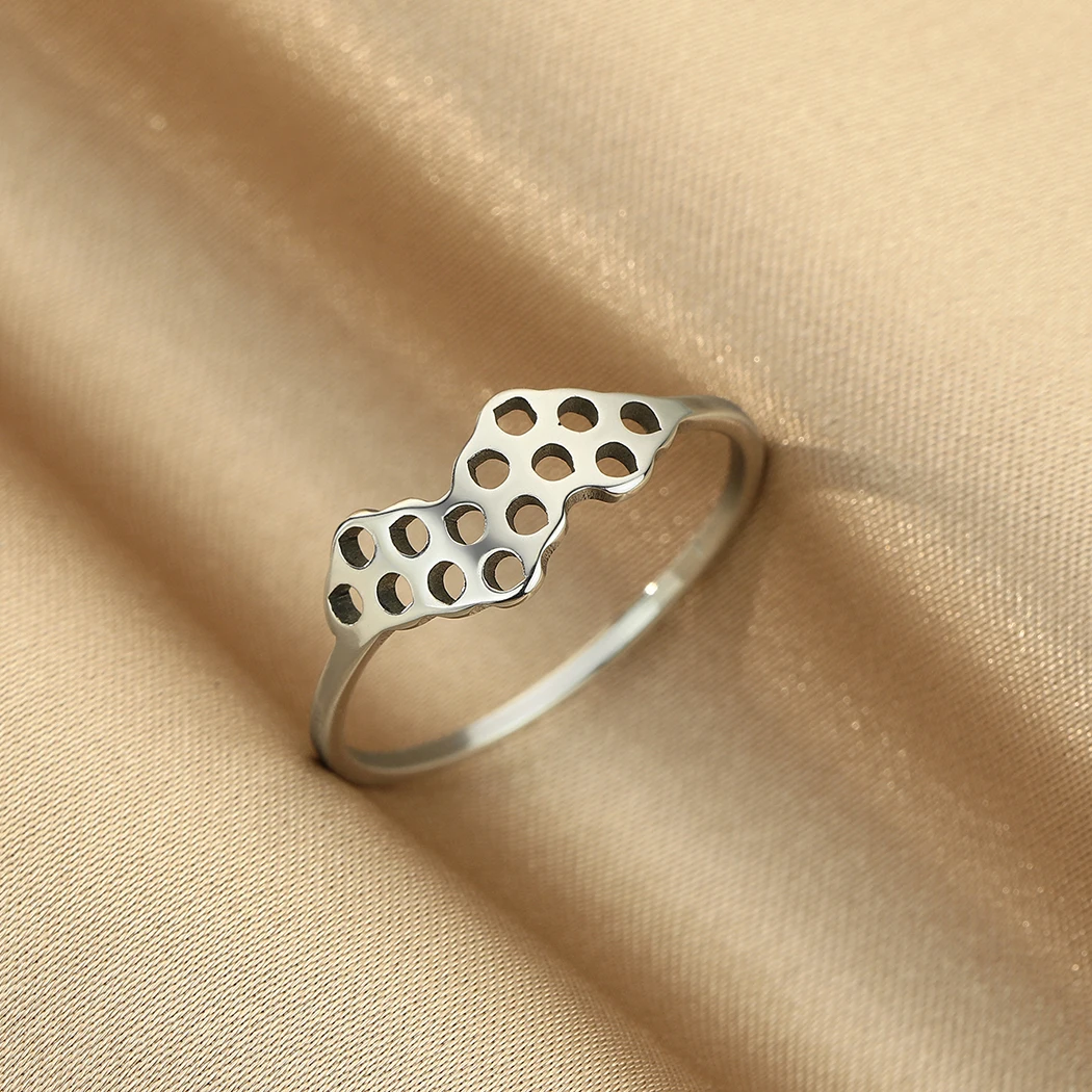 CHENGXUN Hexagon Ring Dainty Honeycomb Ring Stainless Steel Midi Stacking Delicate Minimalist Ring for Men and Women