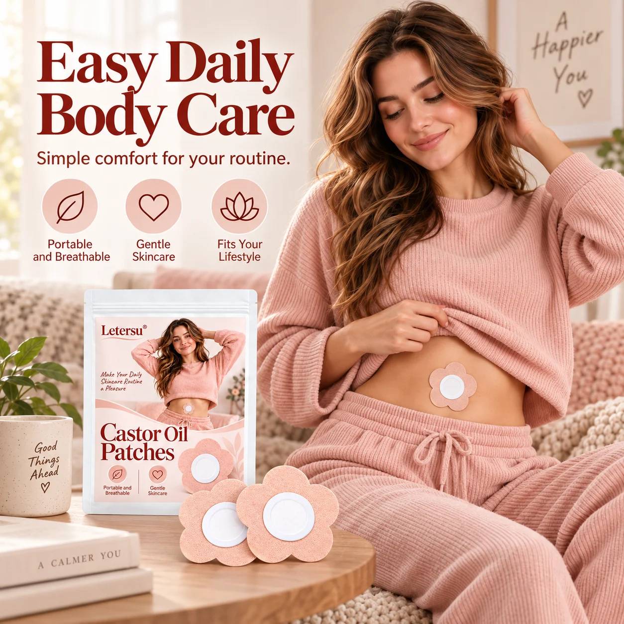 50PCS Castor Oil Patches for Belly Button, Flower Shaped Navel Pads, Breathable Body Care Stickers for Daily Use