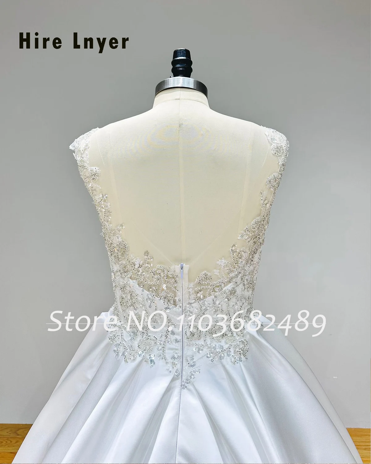 Hire Lnyer Scalloped Neck Backless Shiny Beading Sequins A-Line Satin Wedding Dress Real Office Photos Video