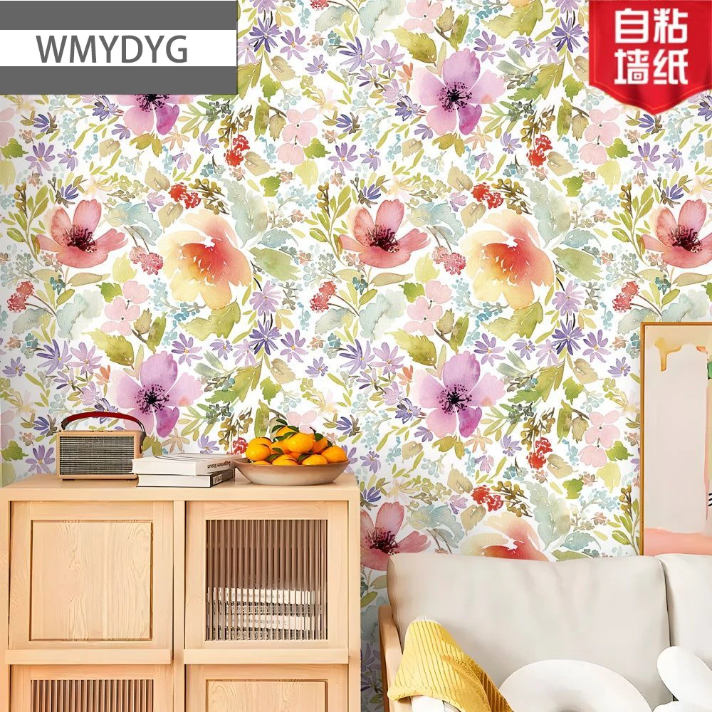 Watercolor Floral Wallpaper Prepasted Removable Flower Leaf Print Wall Mural for Home Decor Contact Paper Furniture Cabinet