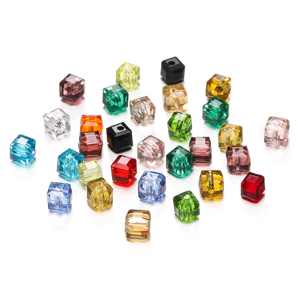 50pcs/Lots 4/6/8mm Glass Square Faceted Beads Colored Spacer Loose Beads for DIY Necklace Bracelet Jewelry Making Findings