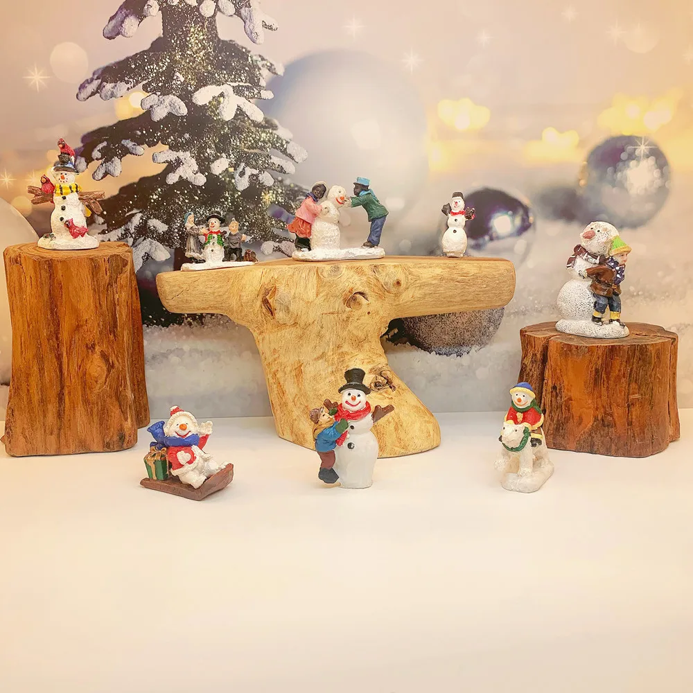 Christmas Snowman Mini Resin Figurines, Winter Village Micro Landscape Decor, Xmas Tabletop Ornament Gift