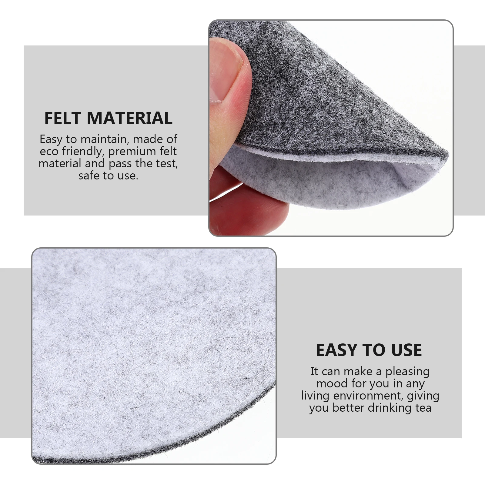 

10pcs Cup Coasters Set Felt Round Mats Premium Eco-Friendly For Mugs Glasses Easy Clean Storage Holder Black Grey Tea