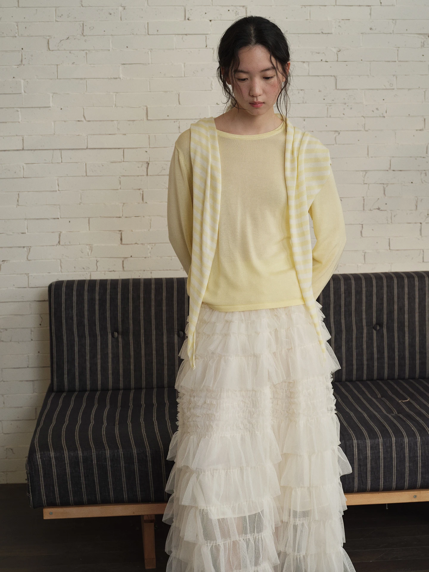 

Soloki Korean Sle Casual Soft Spring ort Top Matching Hooded Knitted Sweater Striped oulder Wrap Women's Faion