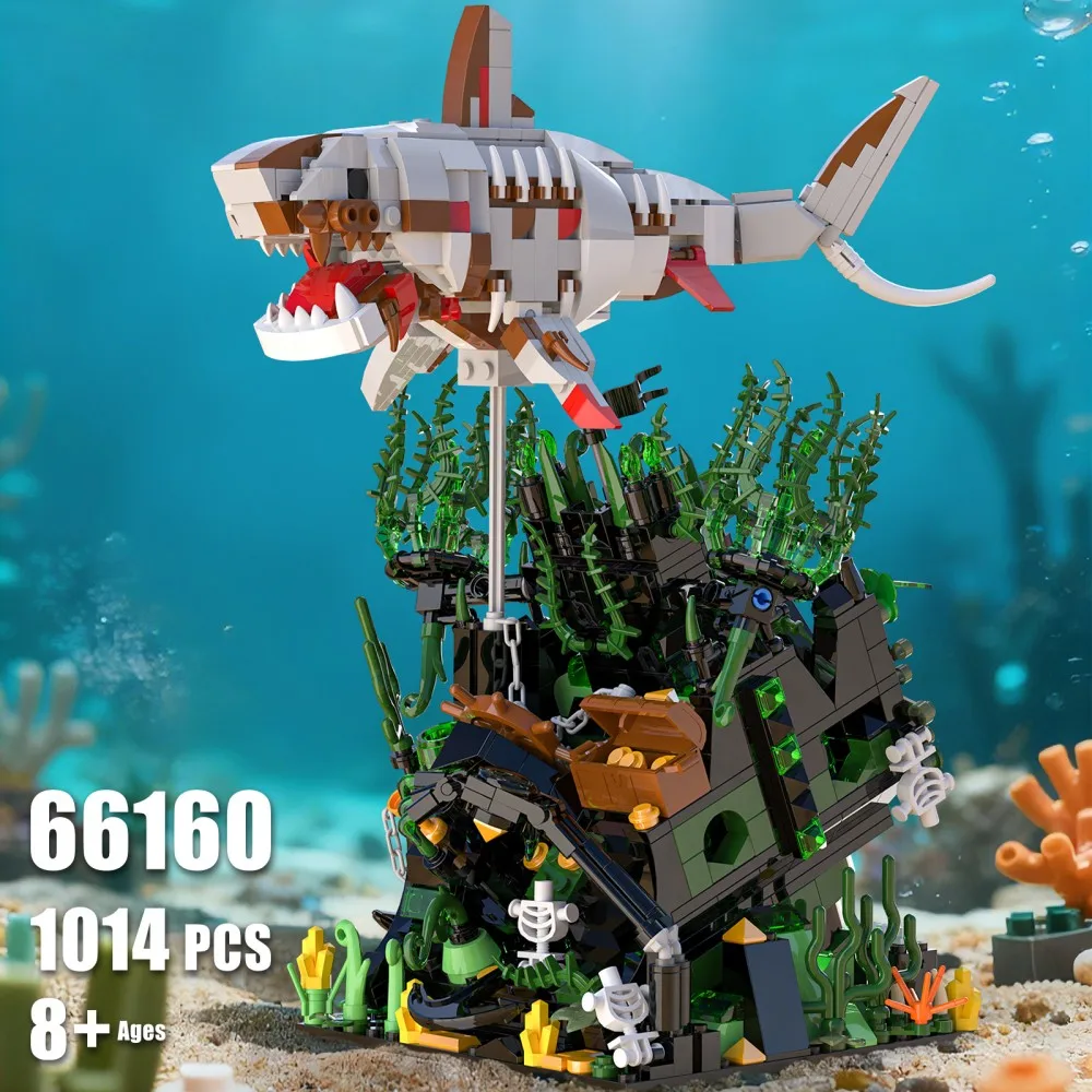 

1014PCS Maritime Relic Building Set - Detailed Shipwreck & Bone Shark Diorama, Advanced Collector's Display Project