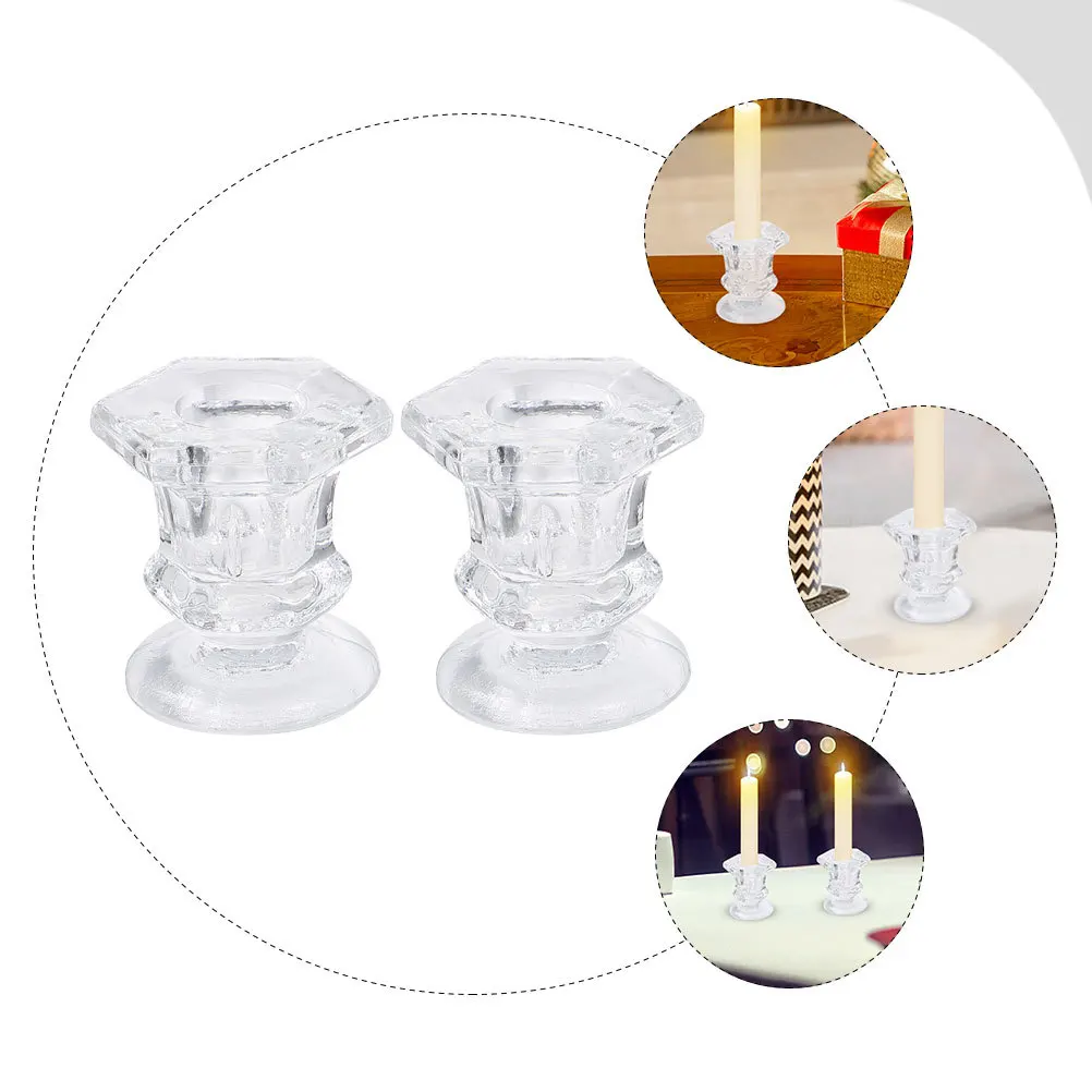 

2Pcs Unique Glass Candleholder Portable Lightweight Modern Desktop Decor Exquisite Workmanship Glass Holder