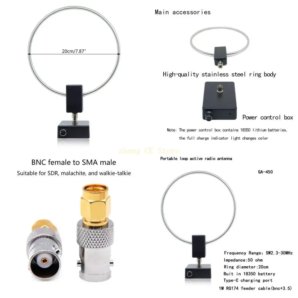 

M5TD Прочная из нержавеющая среда, антенна петля STEE диаметром 20 см SW 2,30-30 МГц Активная короткая волна, получающая для