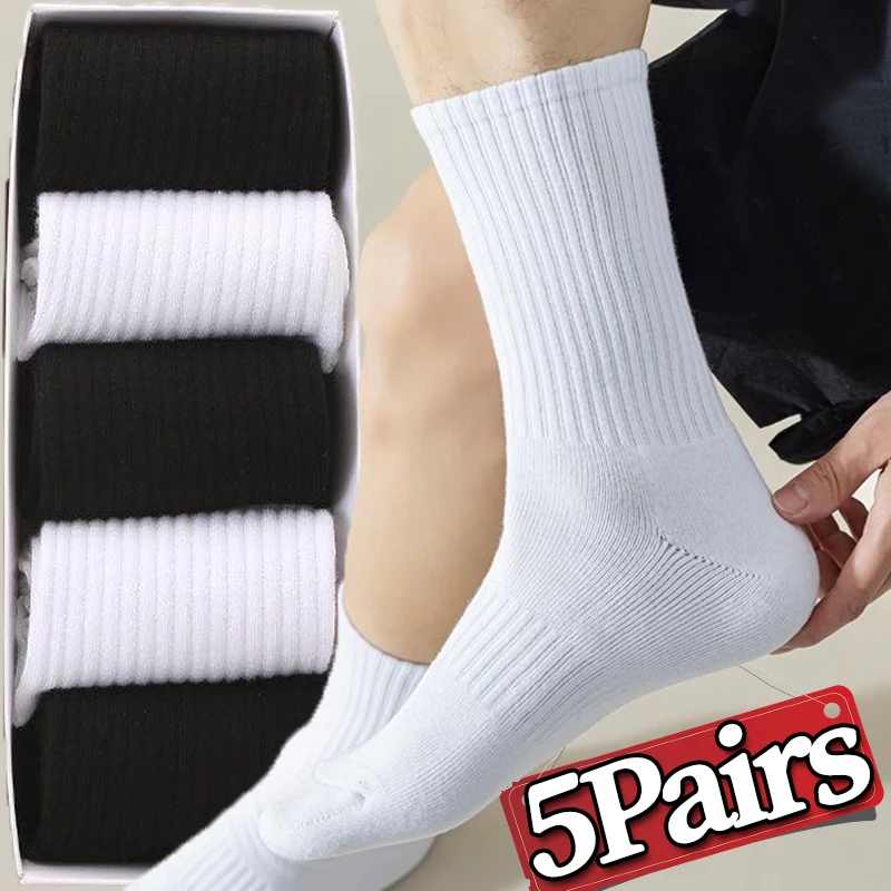 

Cotton White Black Socks Soft Sweat Absorbing Breathable Comfortable Sports Summer Long Socks for Couple Sports Mid-tube Socks