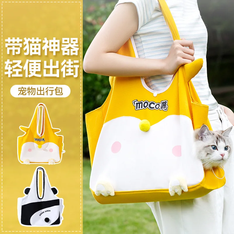 

Cat Spring And Summer Cats Go Out Cute Canvas Dog Breathable Off Head Crossbody Backpack Pet One Shoulder Bag