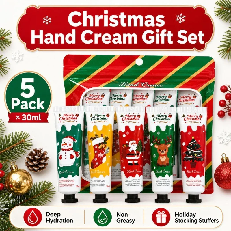 5pcs Christmas Scent Hand Cream Set Moisturizing Nourishing Hand Lotion Anti Dry Crack Winter Hand Care Portable Hand Repair Kit