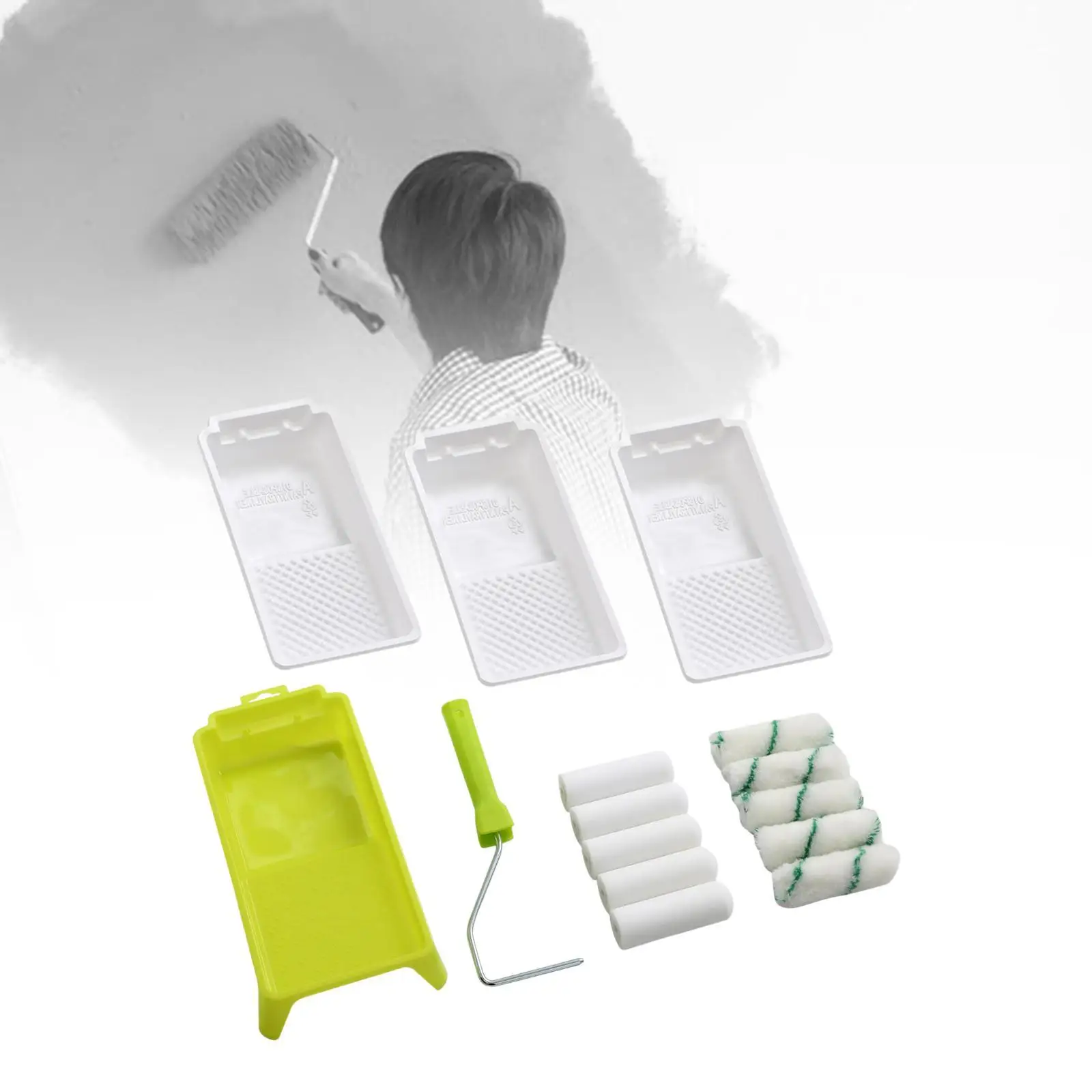 Paint Roller with Frame, Tray, Liners High Density Foam Roller Ceiling Driveway Smooth Rolling Home Deck Small Roller Naps view 5