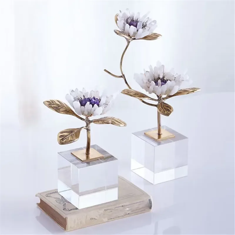 Luxury Modern Flower Desktop Sculpture Set Elegant Creative Home Decoration Ornament for Living Room Office Desk Art Piece