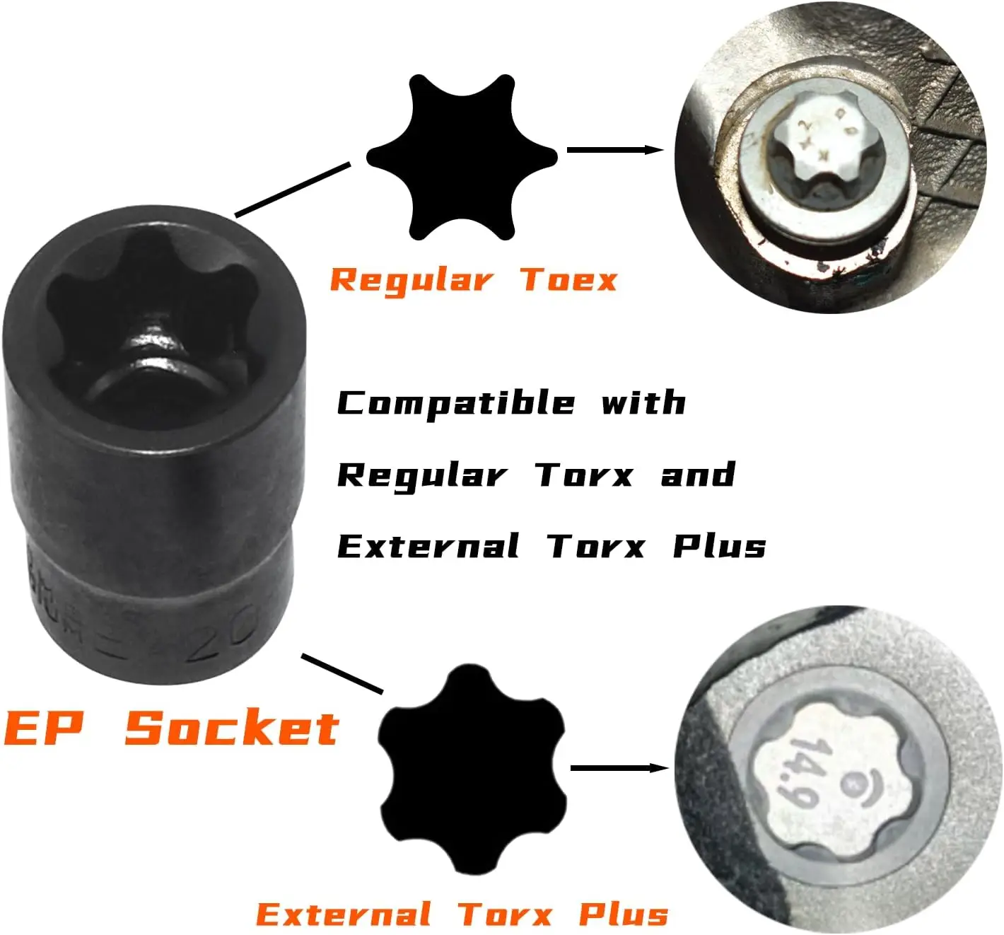 19PC External Torx Plus Socket Set 6 Point EP Socket Compatible with Tesla EP4-EP32 with 1/2'' 3/8'' 1/4'' Dr CR-V - view 3