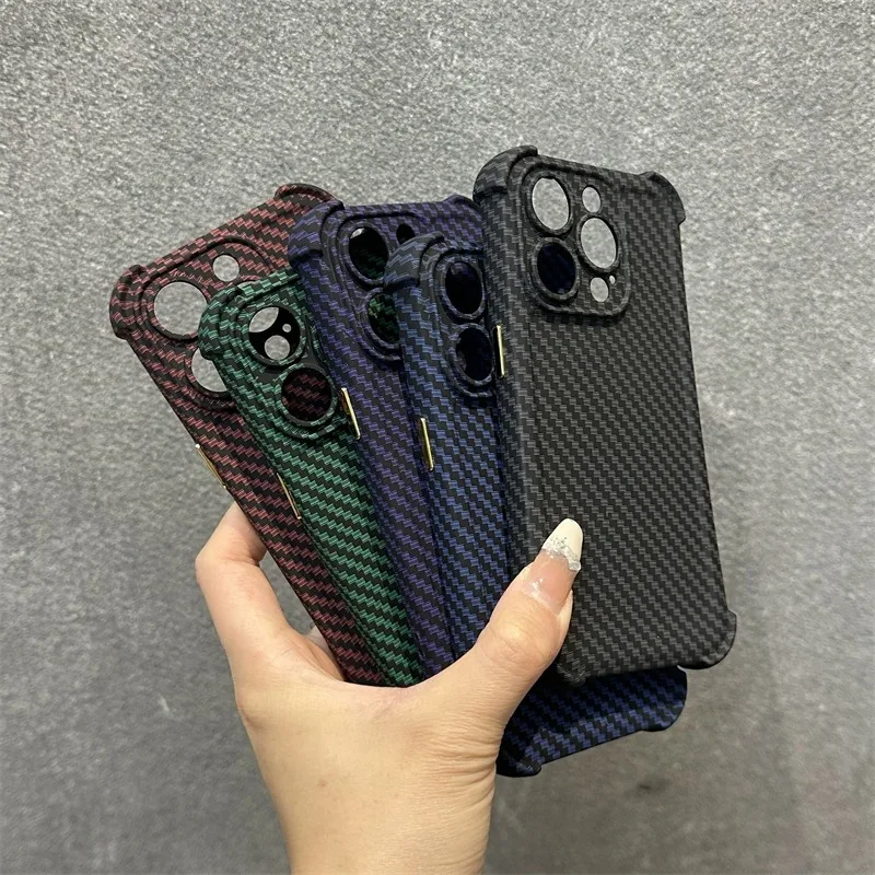 Luxury Four corner anti fall phone case for iphone 15 14 13 12 11 Pro Max 14 15 Plus carbon fibre silicone Metal buttons Cover