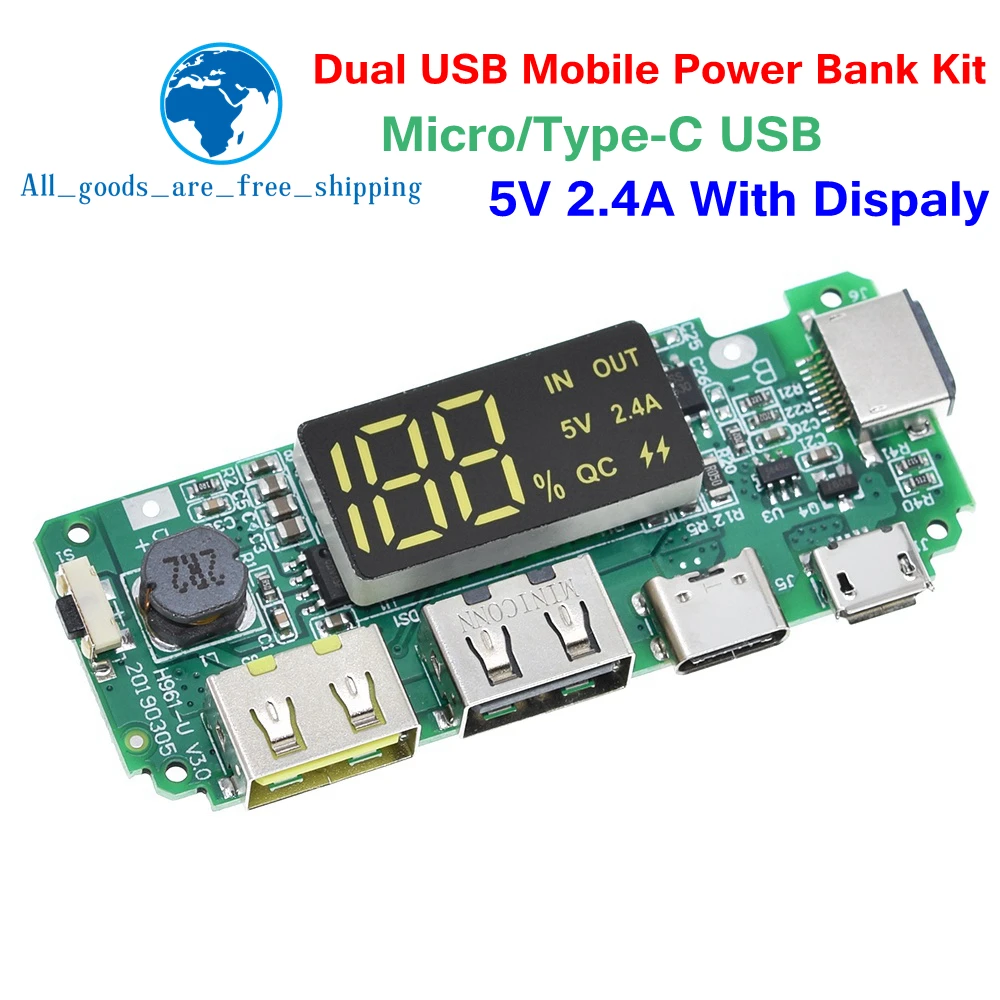 TZT 18650 Charging Board Dual USB 5V 2.4A Mobile Power Bank Module 186 50 Lithium Battery Charger Board Circuit Protection