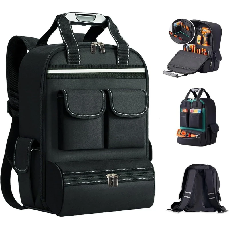 

Men's Tool Backpack 18 Inch Heavy Duty Waterproof Multi-Pocket Bag Organizer with Shoulder for Electrician Repairman