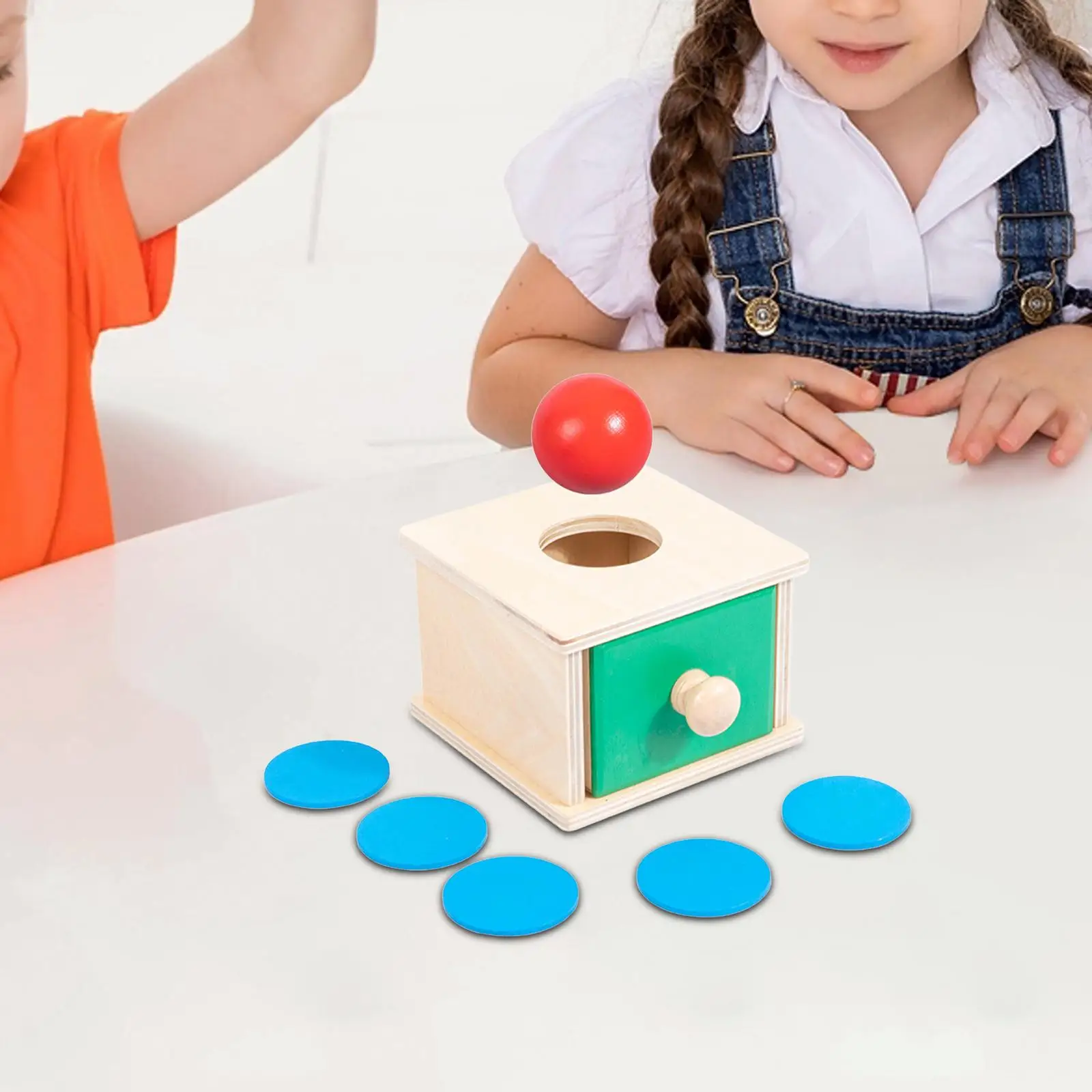 Caja a juego con forma de madera, materiales de juguete, caja de permanente con cajón