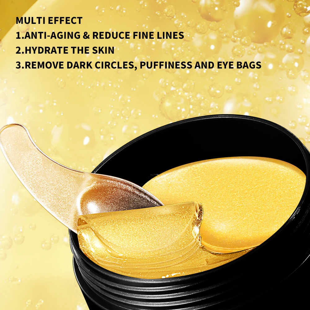 Collagen Eye Mask 24K Gold Eye Patch Seaweed Eye Gel Remove Dark Circles Anti-Puffiness Anti-Aging Moisturizing Eyes Care-60pcs