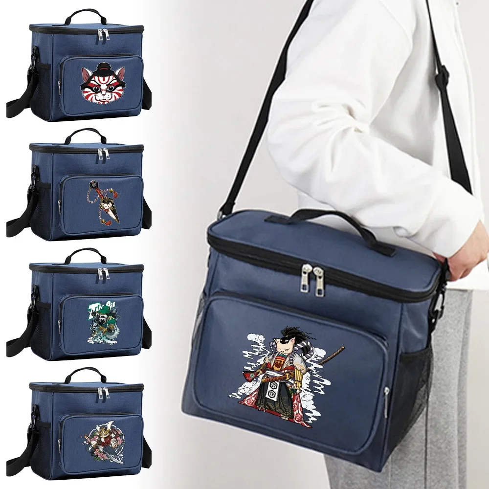 

2024 Lunch Bag Insulated and Waterproof Food Storage Features Organizer Blue Color Dinner Box Original Samurai Printing