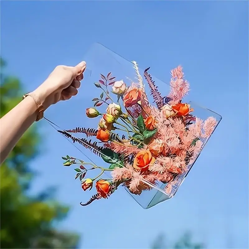 Acrylic Handheld Flower Box Gift Wrapping Bags With Handles Reusable Tote Bags For Bachelorette Bridesmaid Wedding Birthday