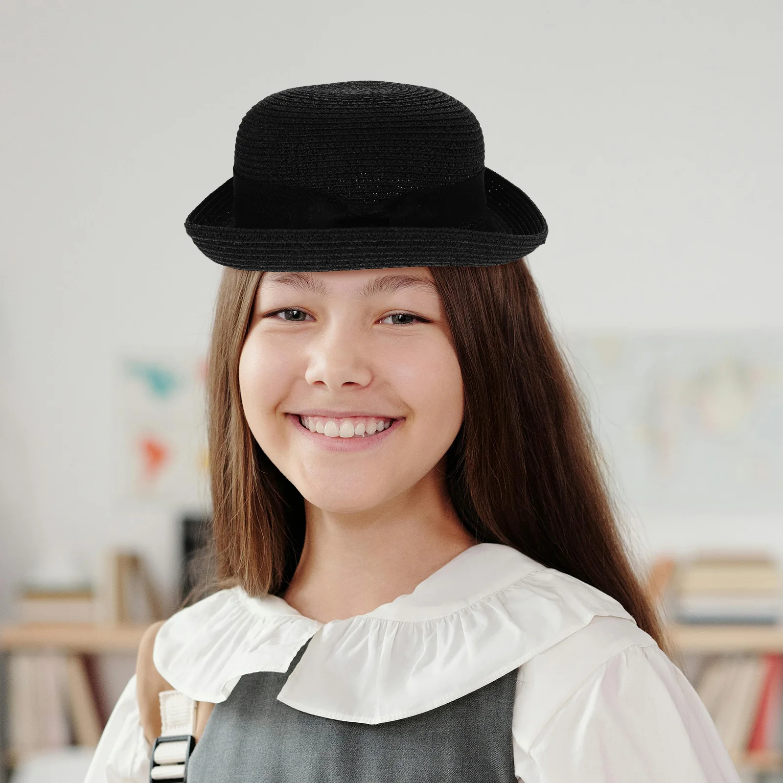 

Fashion Women'S Summer Straw Sun Hat Dome Beach Bowknot Wide Brim Foldable Sky Blue Free Size 56-58Cm Lightweight Uv Protection
