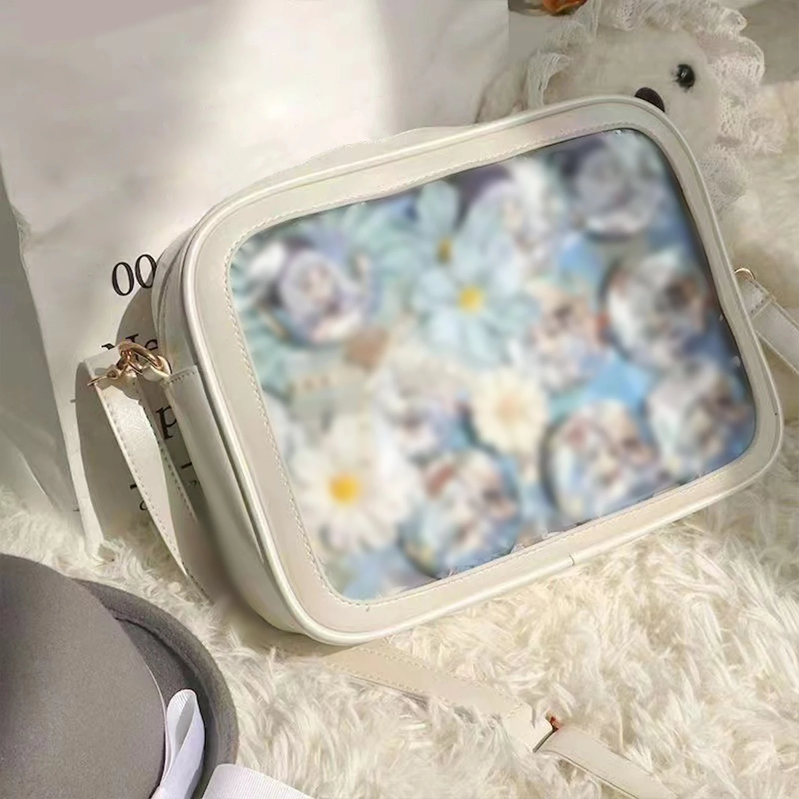 

Women Lolita Messenger Bag W/ Pin Display Cartoon Handbag DIY Badge Crossbody Bag