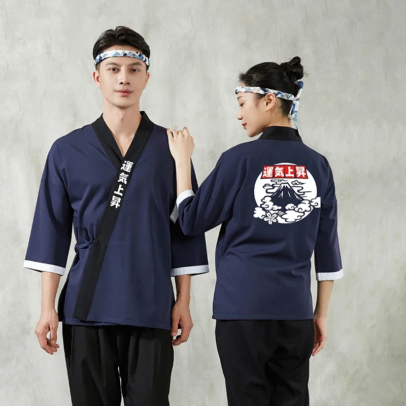 النمط الياباني معطف الشيف السوشي مطعم كيمونو كوك موحدة قمصان النادل وزرة Izakaya الشيف ملابس العمل بلايز جاكيتات