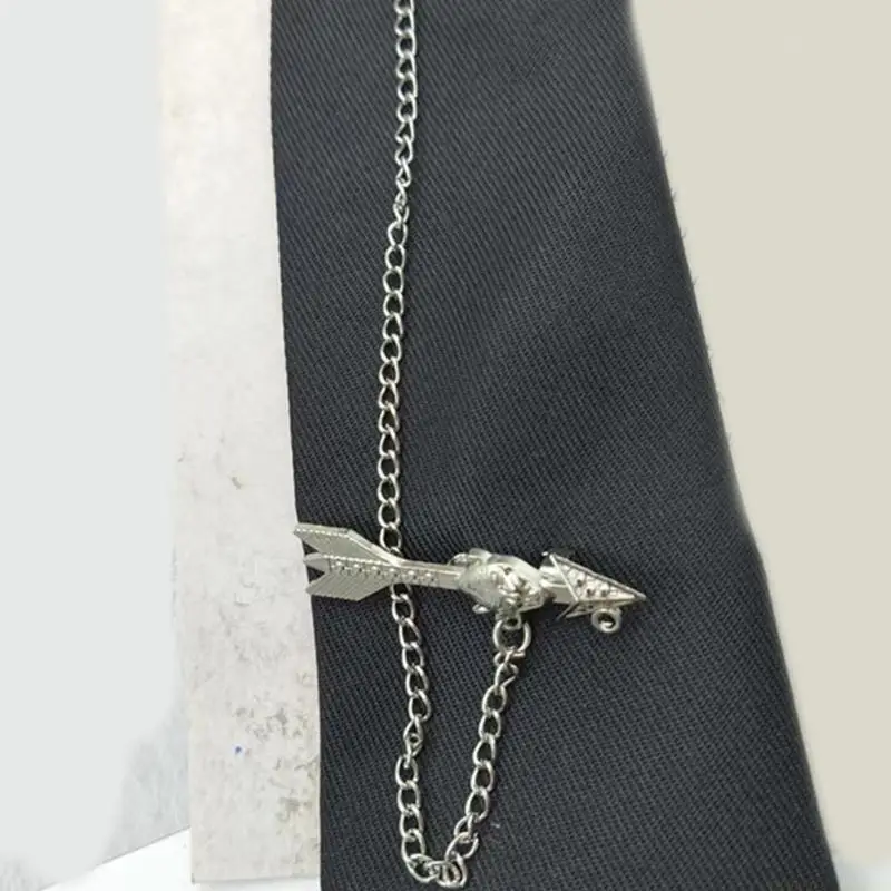 31BF Pre Tied Necktie with Metal Arrows Chain For Anime Enthusiasts Punk Rock Fan