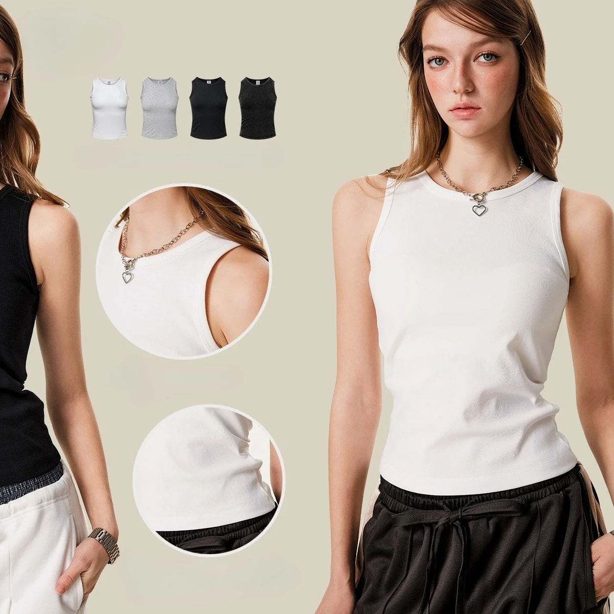 Custom LOGO Women's Summer New 315G Tank Top Sweet and Spicy Slim Fit Elastic Sleeveless Look Slimming Top