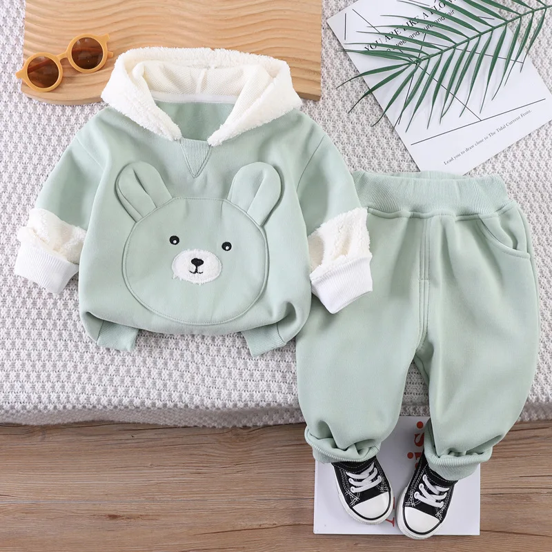 

Boys Warm Clothing Sets Winter Children Thick Velvet Coats Hoodies Pants 2pcs Cute Suit For Baby Girl Tracksuits Kids Outfits 6Y