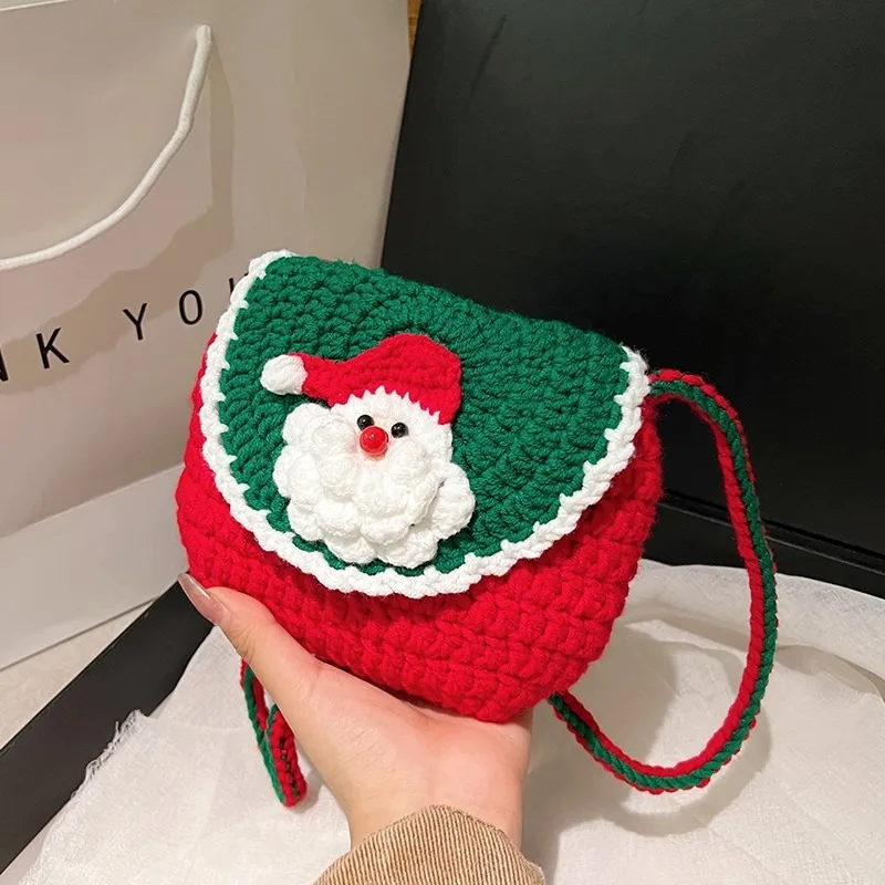 Christmas Woolen Knit Bag Cute and Fashionable Santa Claus One Shoulder Crossbody Bag Women's Horizontal Square Coin Purse