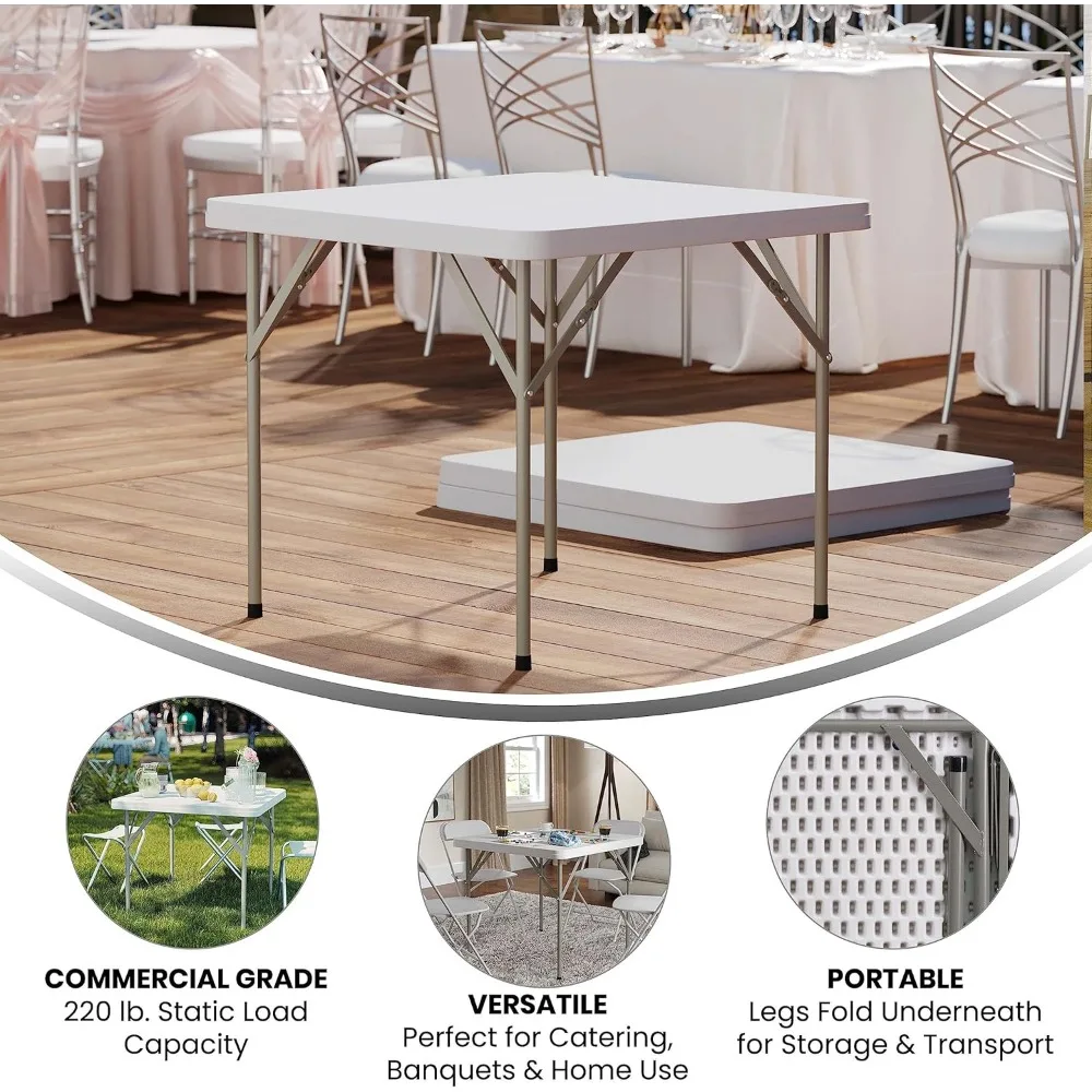 2.85' Square Plastic Folding Event Table for Indoor/Outdoor Events, Portable Banquet Table with Locking Leg