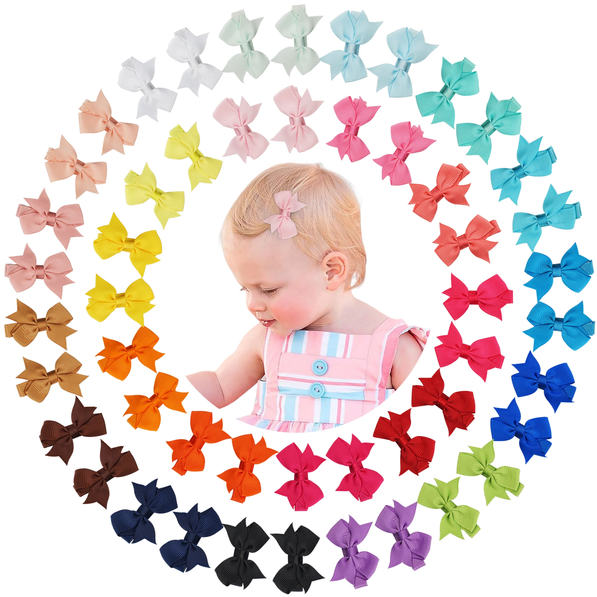 

20Pcs Baby Girls Solid Color Fully Lined Hair Pins 2" Small Hair Bows Alligator Clips Elegant Childrens Hair Accessories