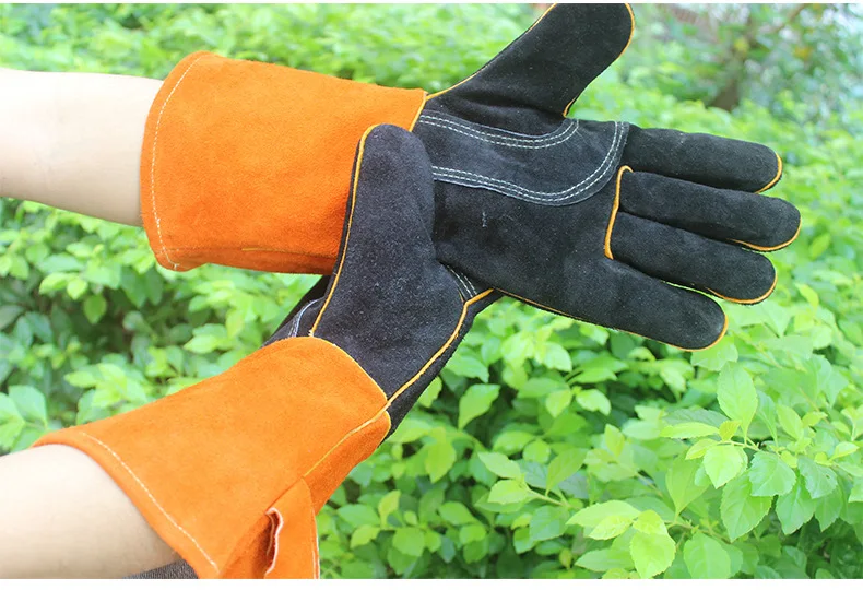 Leather Welding Protection Gloves Heavy Duty Black Welding Gauntlets Welders Cowhide Gloves Protect Supplies Work Gloves