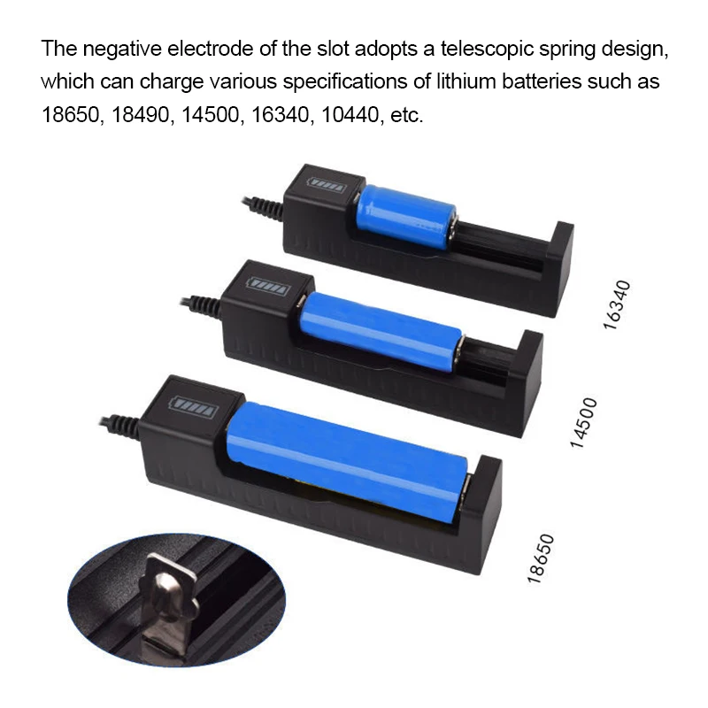 

18650 USB Battery Charger Universal 1 Slot Smart Quick Charging for Rechargeable Lithium Batterie Charge 14500 16650 14650 18500