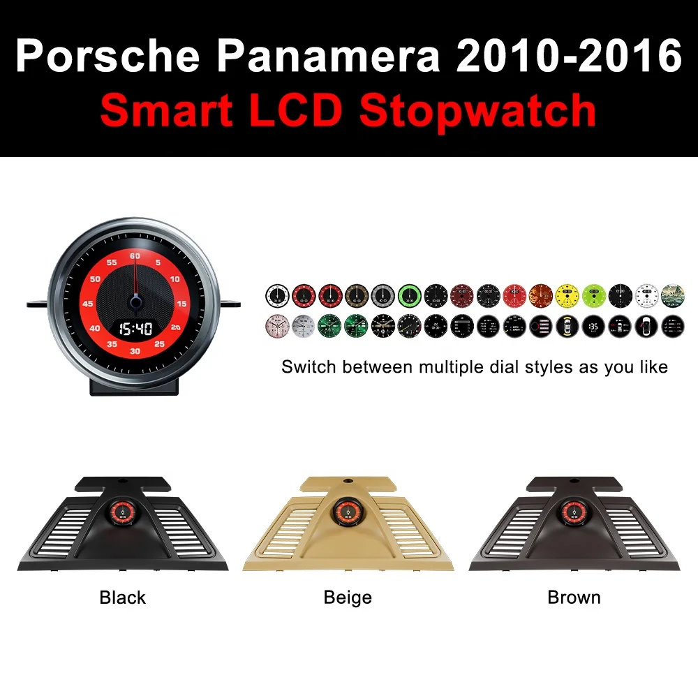 Car LCD Stopwatch For Porsche Panamera 2010 2016 Interior Dashboard Central Clock Compass Auto Meter Clock New Upgrade