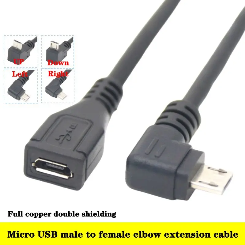 25cm 90 Degree Bend Micro USB Male to Female Extension Cable Android Phone Male to Female Data Cable Bend Extension Cable